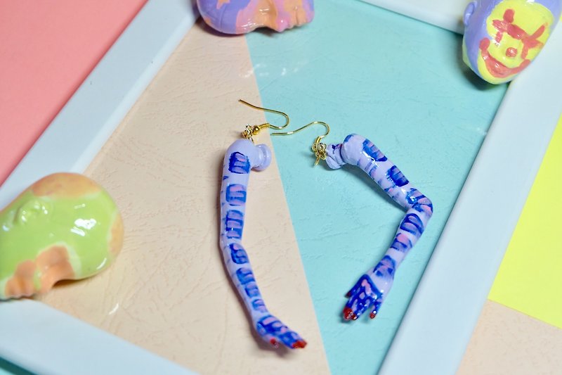 Barbie hand Earrings /handprinted earrings/Vintage Mattel / Hip hop/weirds/style - Earrings & Clip-ons - Plastic Blue