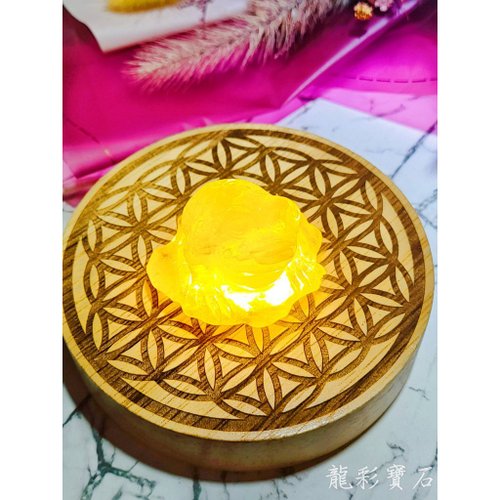 龍彩寶石 臺灣製 生命之花 神聖圖騰 LED燈實木底座 黃光/白光 直徑10公分
