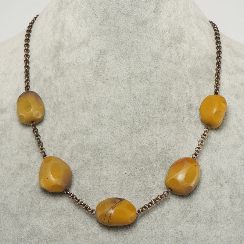 Mustard Yellow Brown Mookaite Jasper Large Stone Chunky Necklace ...