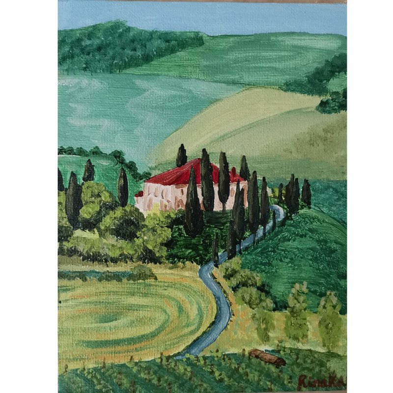 Tuscany Italian Landscape Original Art Unique Wall Decor Hand Painted By RinaArt - Wall Décor - Other Materials Multicolor