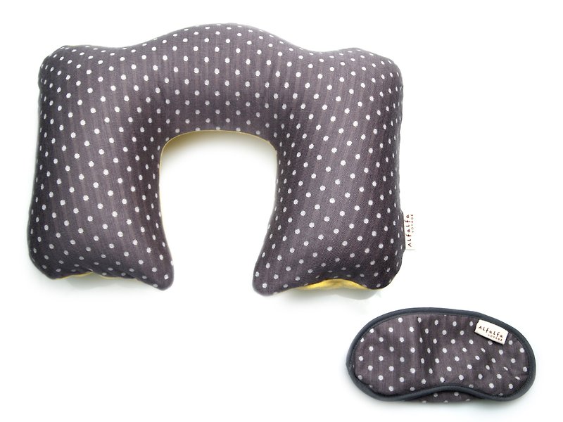 波點充氣可拆洗頸枕 + 甜睡眼罩套裝 - 灰色
