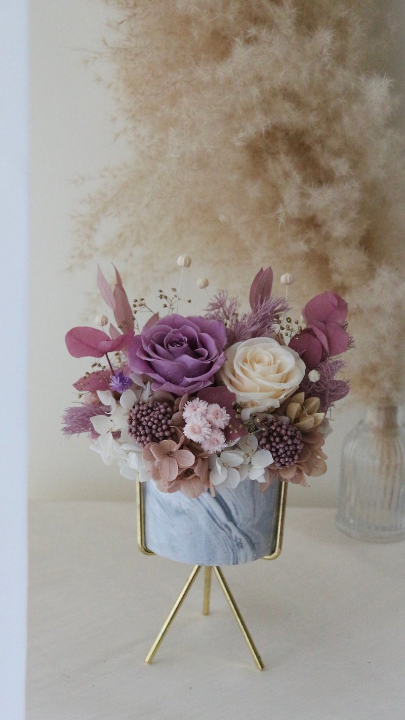 [Eternal Flower Ceremony] Immortal Flower Potted Plant Opening Gift Dry Flower Dry Flower Table Flower Immortal Rose - Dried Flowers & Bouquets - Porcelain Purple
