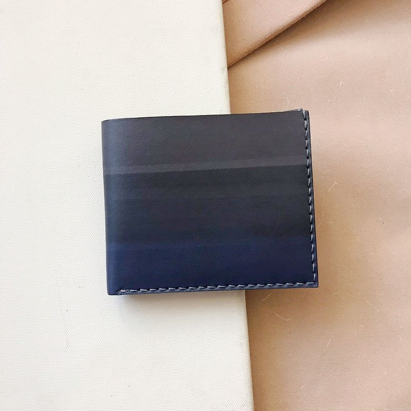 Leather Short Clip_Wallet_4 Cards 2 Banknote Layers_Gray Blue Gradient Lavender Purple