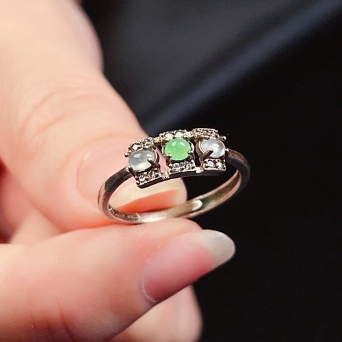 瓔珞珠寶盒 E.L.Jewelry Box 高冰綠翡翠鑲嵌925純銀戒指 | 天然緬甸玉翡翠
