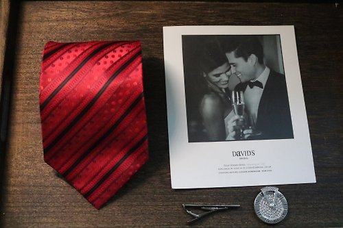 壞紳士 紅色黑條紋真絲領帶婚禮新郎necktie
