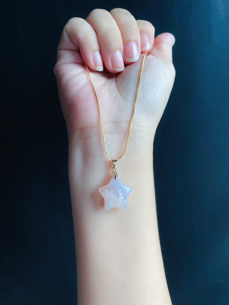 星願 夢幻甜美 水中花 櫻花瑪瑙 項鍊  禮物 天然石 獨一無二 - 吊飾/掛飾 - 水晶 粉紅色