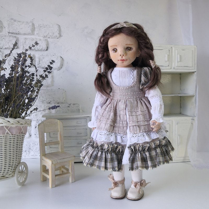 ブラウンの髪の手作り人形 13.7 インチ。芸術的な人形。ラグドール。布人形 - 人形・フィギュア - コットン・麻 