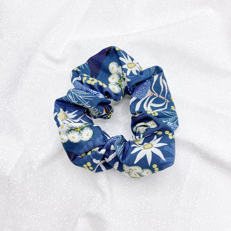 Australia Printed Fabric Classic Scrunchie - Navy Peony - Hair Accessories - Cotton & Hemp Blue