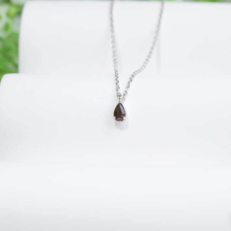 茶晶925純銀水滴爪鑲項鍊 - 項鍊 - 水晶 銀色