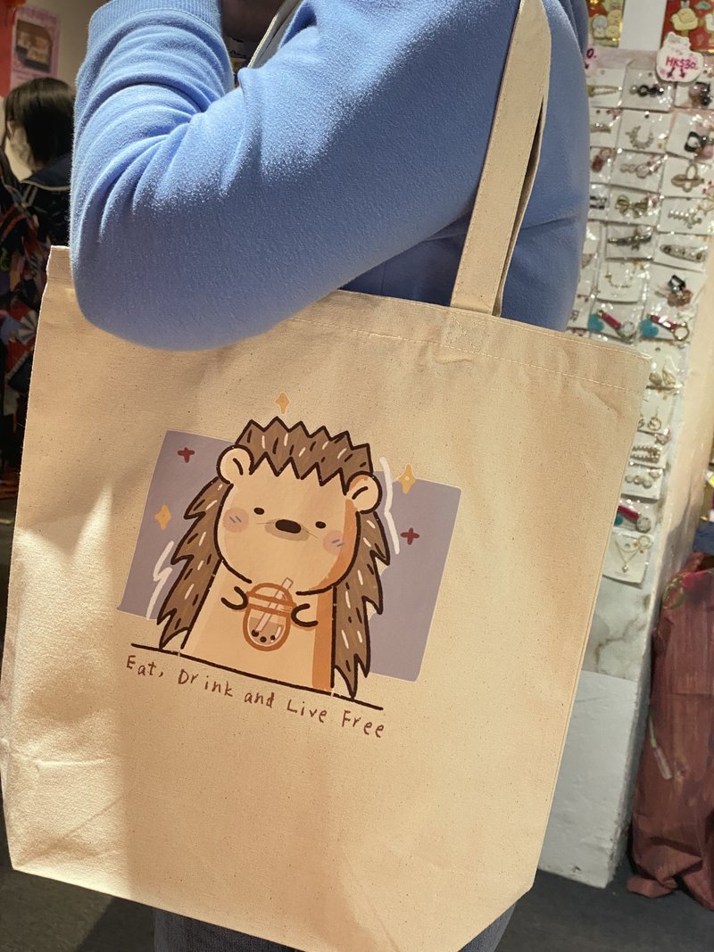 刺蝟直式帆布袋 Tote Bag 2色 帆布購物袋 方形包底 大容量 - 側背包/斜背包 - 棉．麻 多色