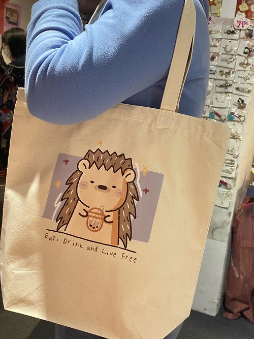 Love Hedgie 刺絆 刺蝟直式帆布袋 Tote Bag 2色 帆布購物袋 方形包底 大容量