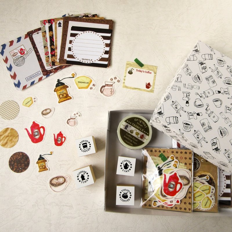 Coffee stamp and masking tape set / A - ตราปั๊ม/สแตมป์/หมึก - ยาง ขาว