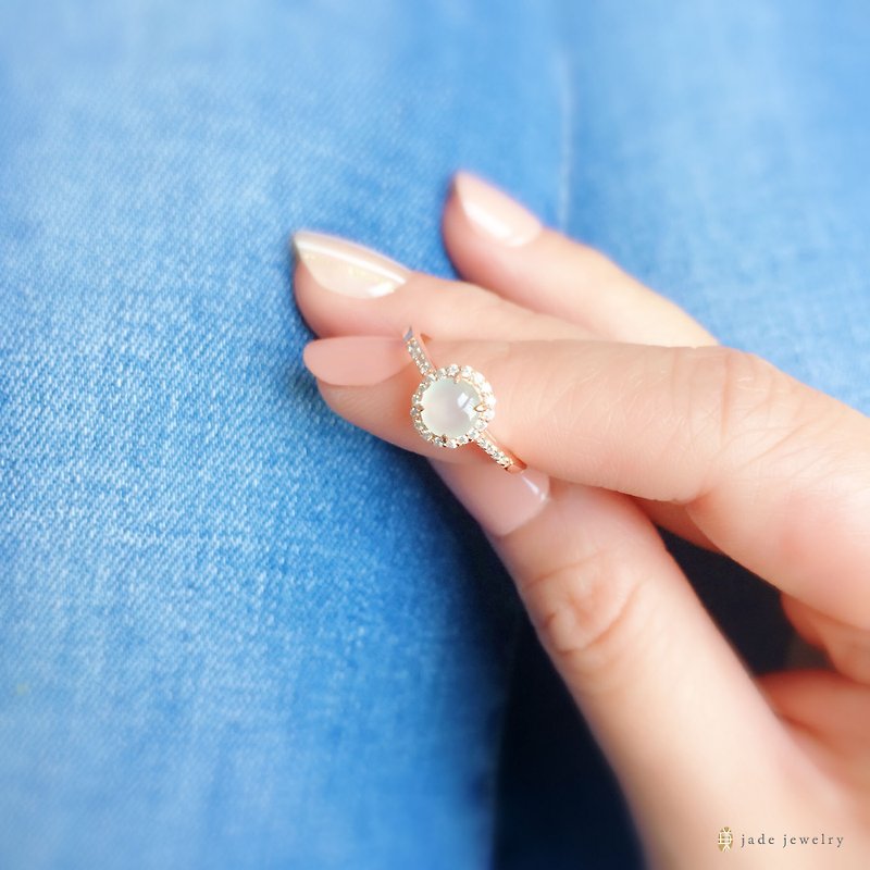 Yesterday - Classic Emerald Egg Face Ring (Ice Jade + Rose Gold) - แหวนทั่วไป - เครื่องเพชรพลอย สึชมพู