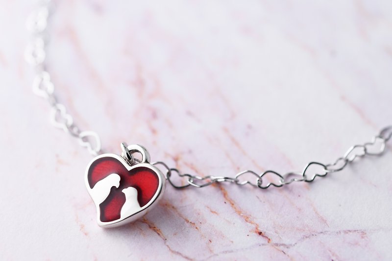 Enamel Painted Series Love Heart Shaped Bracelet Turkey Blue/Red HBRJA0801B - Bracelets - Silver Silver
