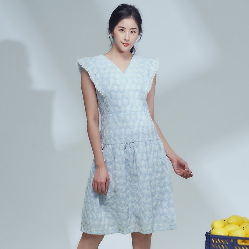MEDUSA LADY 【MEDUSA】水藍刺繡寬肩小禮服洋裝 (M-XL) | 小禮服