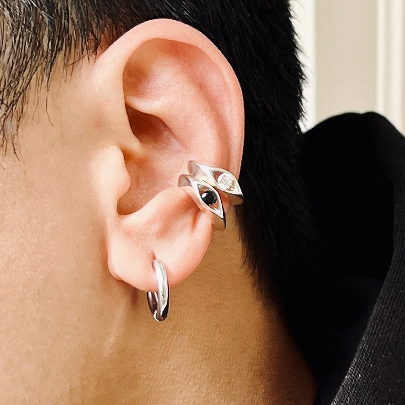 [Gift] 3A black and white Soviet diamond sterling silver painless ear cuff, unisex earrings for men and women イヤーカ - ต่างหู - เงินแท้ สีเงิน