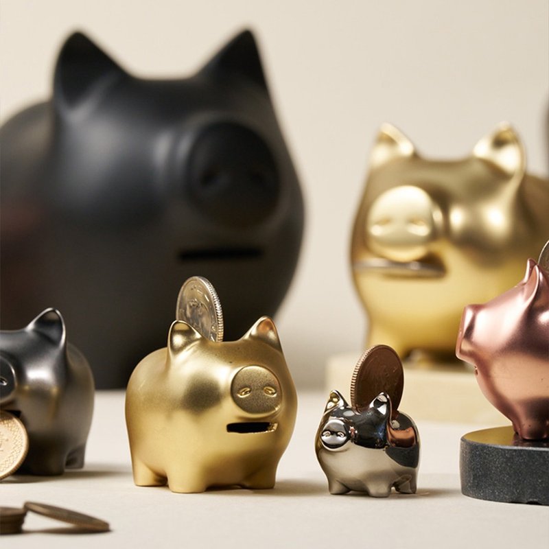 GOLDENPIG | 招財金豬 大豬小豬落御盤 霧金 - 擺飾/家飾品 - 貴金屬 金色