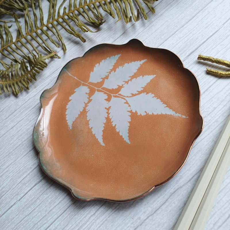 手製琺瑯點心盤料理盤餐盤-F252-2 - 盤子/餐盤/盤架 - 銅/黃銅 多色