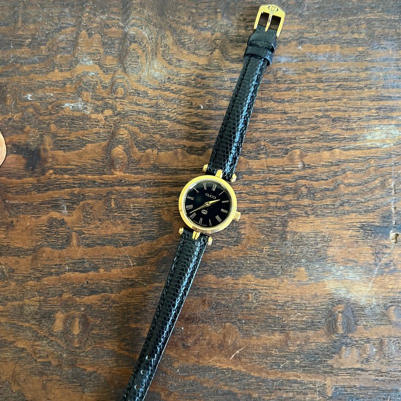 早期古董Gucci經皮革腕時計 - 女錶 - 其他材質 黑色