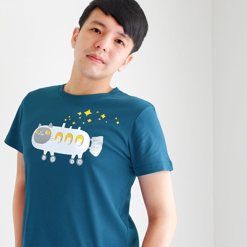 夢遊號-中性tshirt 純棉 台灣製 - 女上衣/長袖上衣 - 棉．麻 藍色