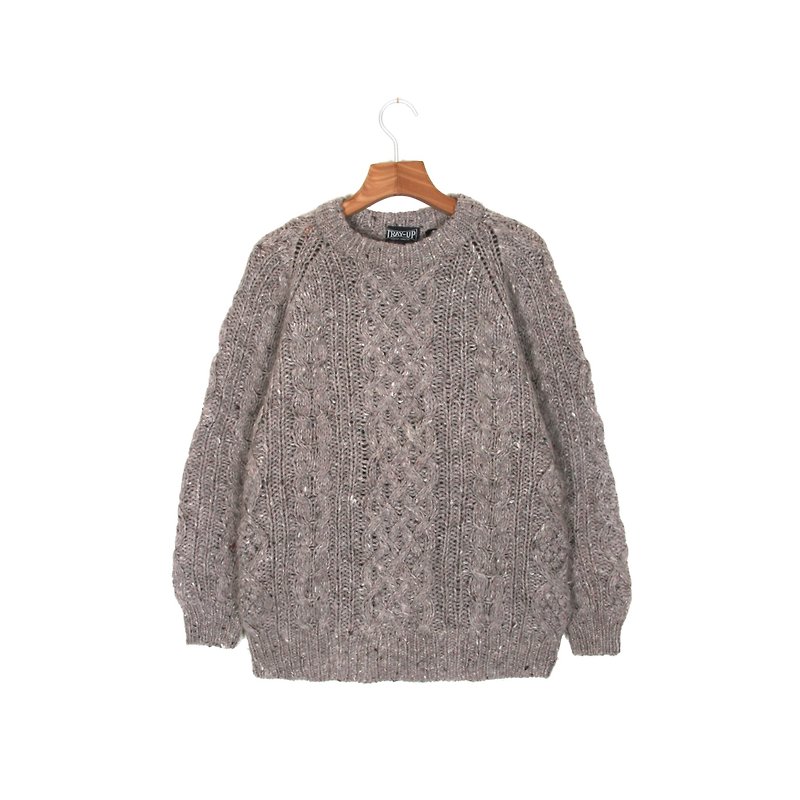 Egg plant vintage] small dust Nordic coarse knit twist with a vintage sweater - สเวตเตอร์ผู้หญิง - ขนแกะ สีนำ้ตาล
