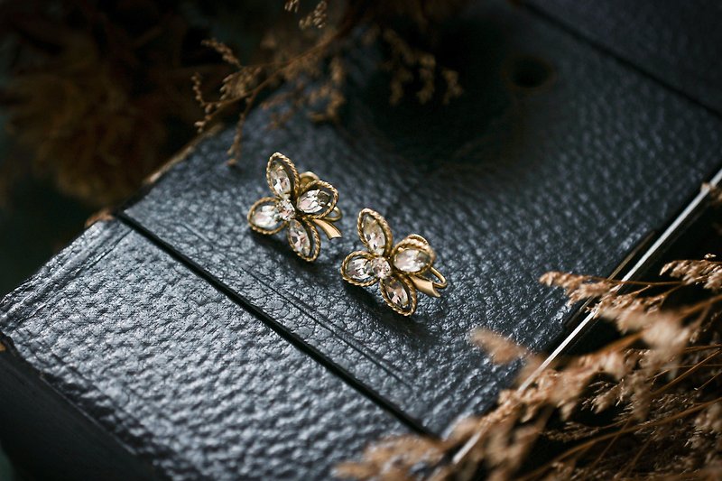 VINTAGE JMS 1/20 12K gold-covered flower type vintage clip-on earrings old jewelry/old western pieces - Earrings & Clip-ons - Other Metals Gold