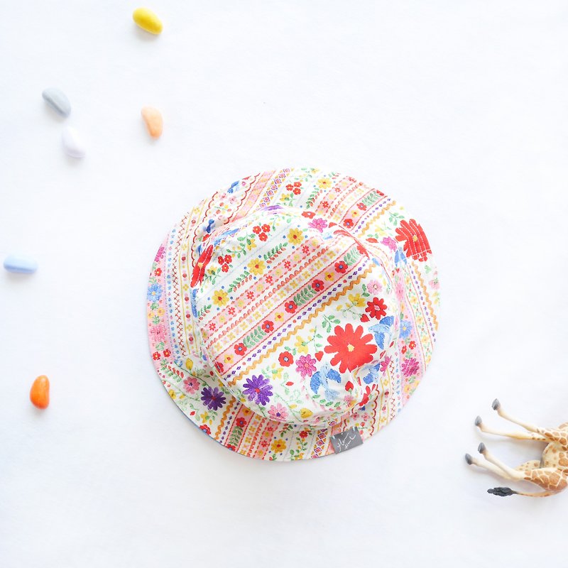 夏日雙面漁夫帽系列 | 民俗風刺繡布花 - 帽子 - 棉．麻 多色