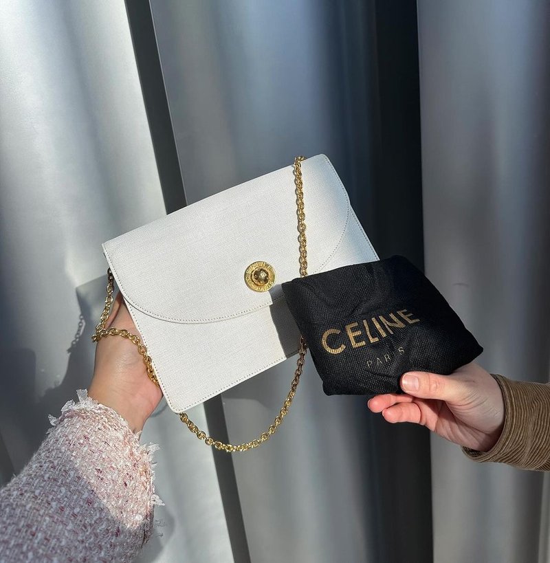 中古包 Celine思琳 罕有白色牛仔布面星球包 - 手提包/手提袋 - 棉．麻 白色