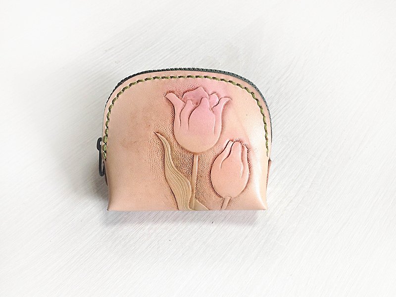 POPO│Coin Purse│leather│ tulips. │ leather wallet - Wallets - Genuine Leather Pink