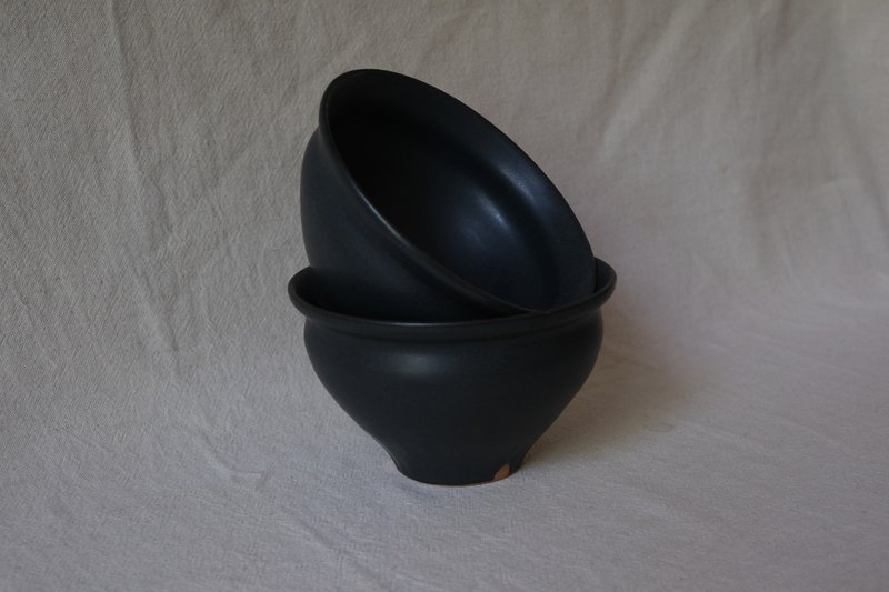 Matte black glaze - rice bowl set, tea bowl - ถ้วยชาม - ดินเผา 