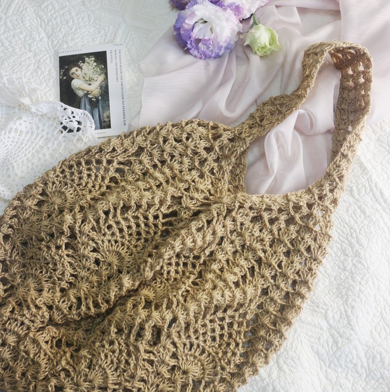 【現貨】Handmade手工編織/黃麻繩編織網袋/購物袋/肩背包/麻繩包 - 手提包/手提袋 - 棉．麻 卡其色