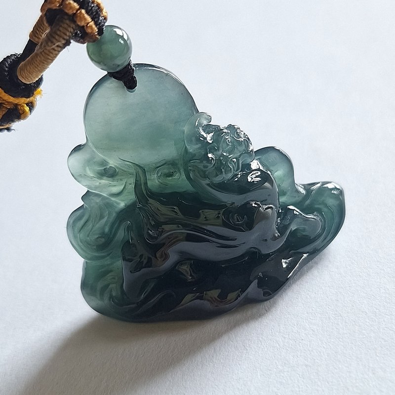 Natural Guatemala Jade | Ice Kirin Pendant Pendant | - Necklaces - Jade Blue