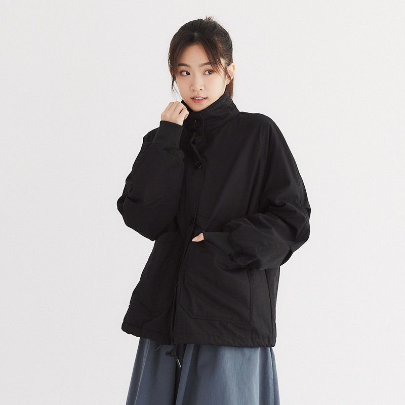 【Simply Yours】Loose-fitting drawstring cotton coat black F - Women's Casual & Functional Jackets - Cotton & Hemp Black