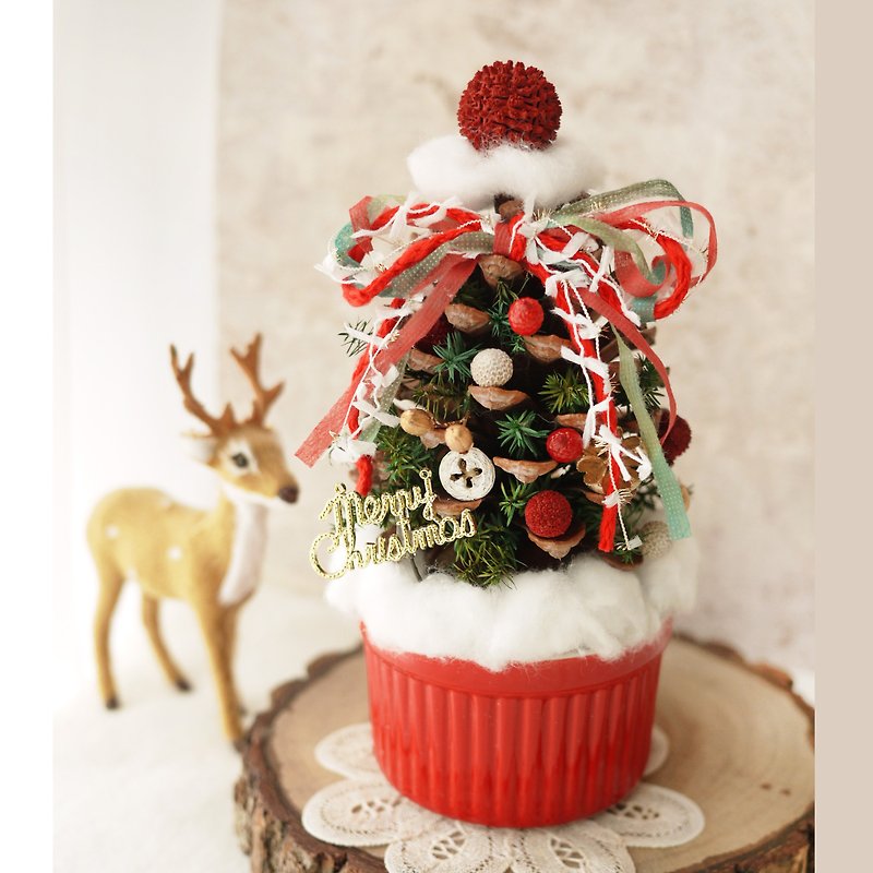 草莓聖代聖誕樹-可直購或DIY材料包(附說明書) - 乾花/永生花 - 植物．花 紅色