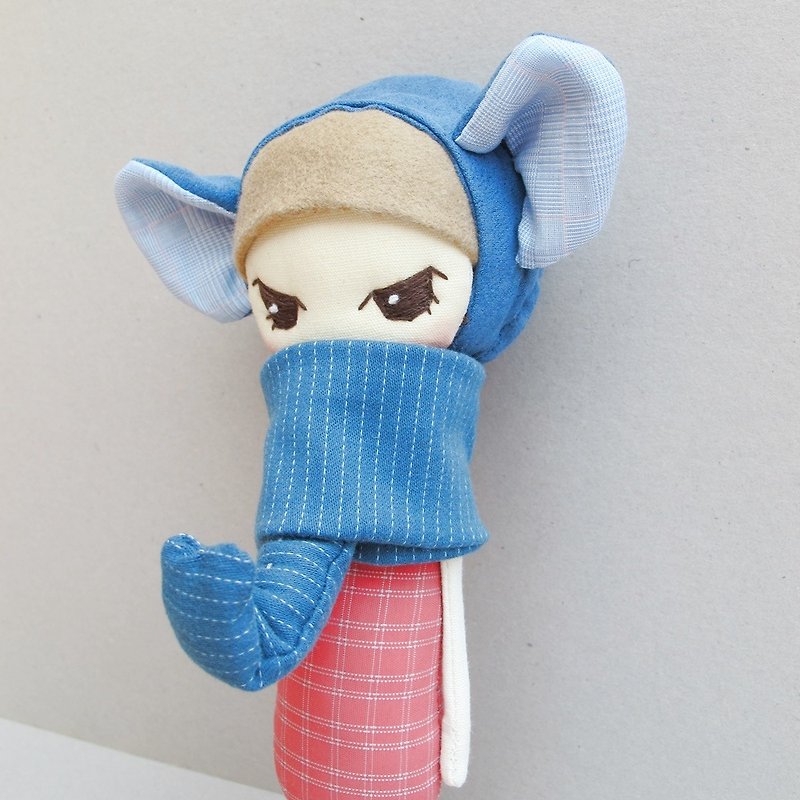 Baby elephant elf (eyes big Oh! ~) - ตุ๊กตา - ผ้าฝ้าย/ผ้าลินิน สีน้ำเงิน