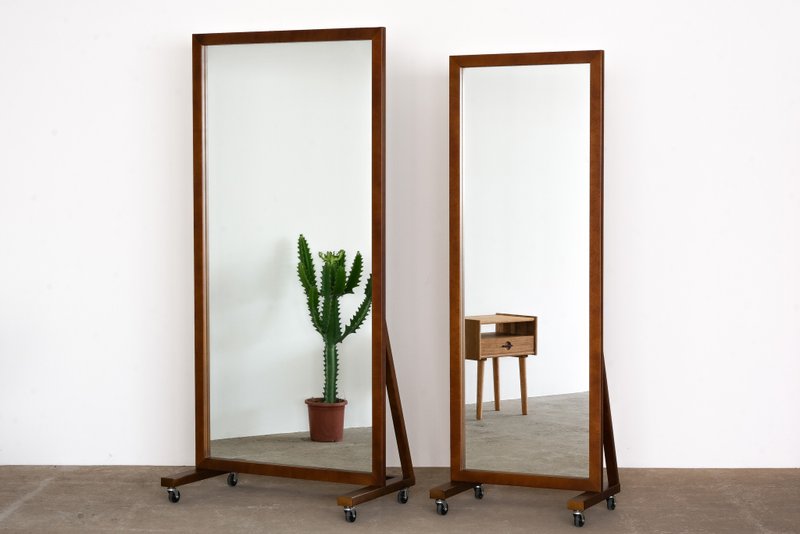 BOKTO || Beech|| Mobile floor mirror plus round full-length mirror, full-length mirror, standing mirror - อุปกรณ์แต่งหน้า/กระจก/หวี - ไม้ 