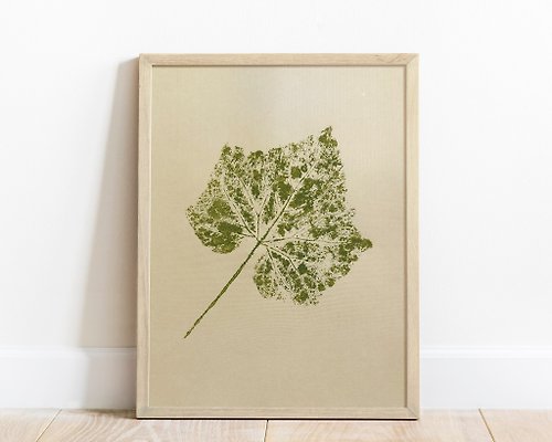 daashart N2 Monotype print Green vintage textured leaf plant wall art Original artwork