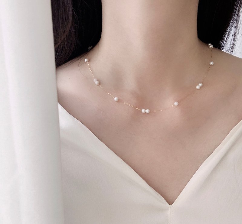 Stars 18k gold natural pearl necklace can be customized - สร้อยคอ - ไข่มุก 