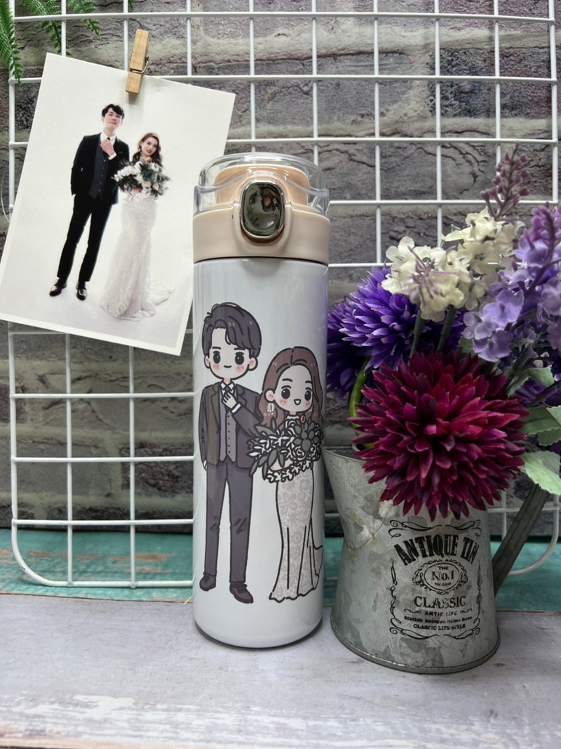 與你走到白首 浪漫婚禮插畫保溫瓶 客製Q版情侶畫 結婚紀念必備禮 - 保溫瓶/保溫杯 - 不鏽鋼 黃色