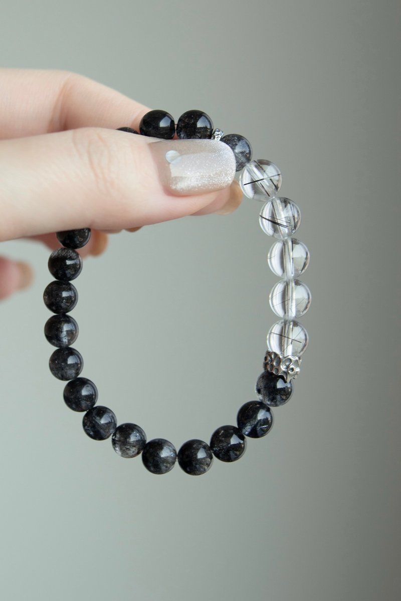 Rare blue black hair crystal + black hair crystal bracelet to attract wealth, clear negative energy and prevent villains - สร้อยข้อมือ - คริสตัล 