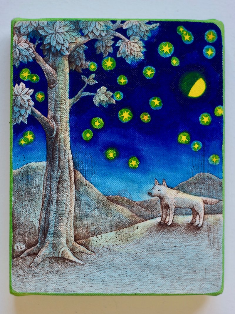 上弦の月　  原画 - 海報/掛畫/掛布 - 棉．麻 藍色