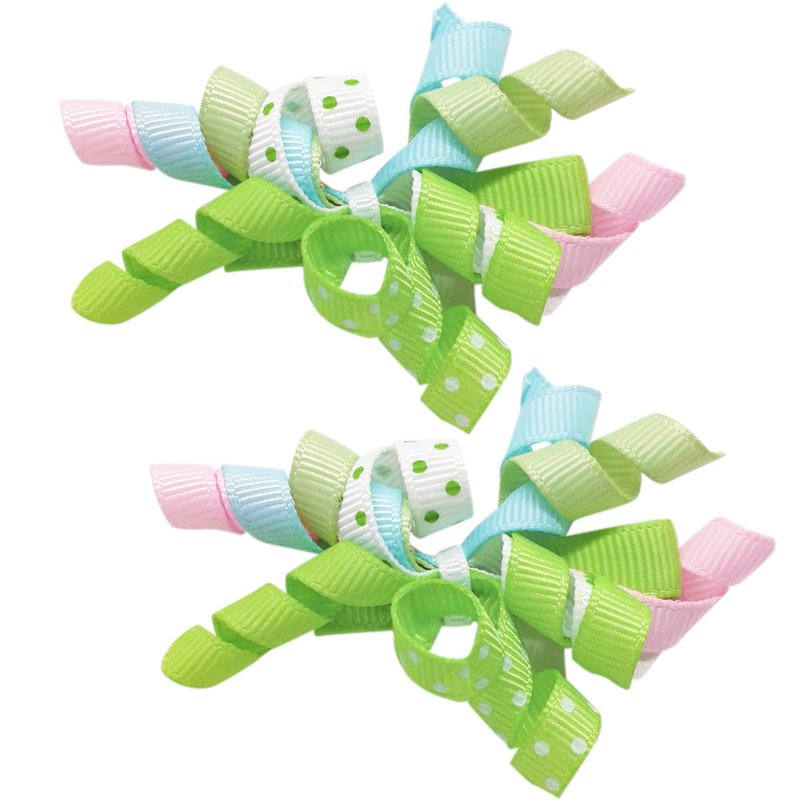 捲捲緞帶髮夾兩入組 全包布手工髮飾Curl Ribbon-Mint - 髮夾/髮圈 - 聚酯纖維 綠色