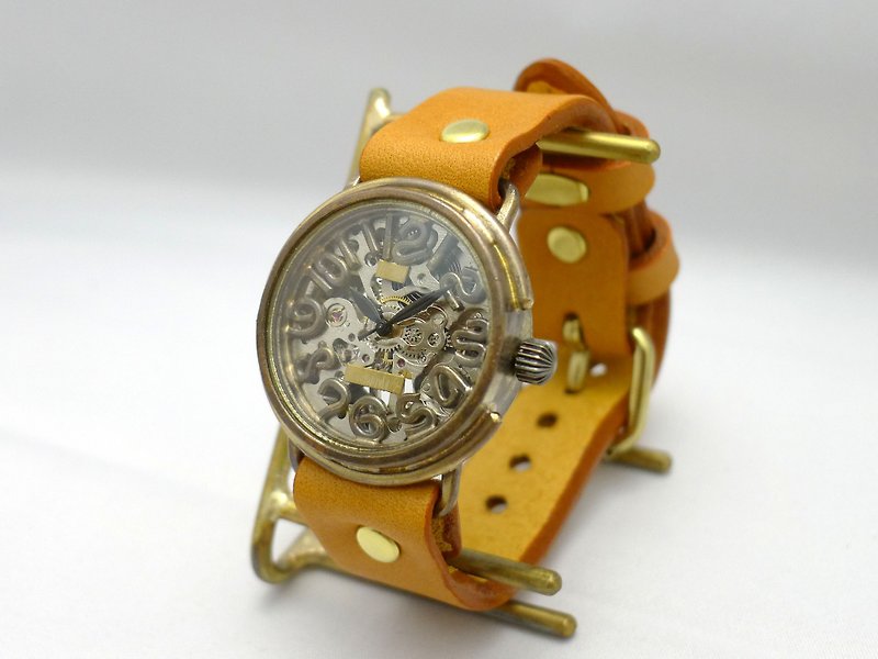 手作り時計HandCraftWatch 手巻きBrassMens32mm  数字インデックス (BHW088 SV/CA) - 腕時計 - 銅・真鍮 ゴールド