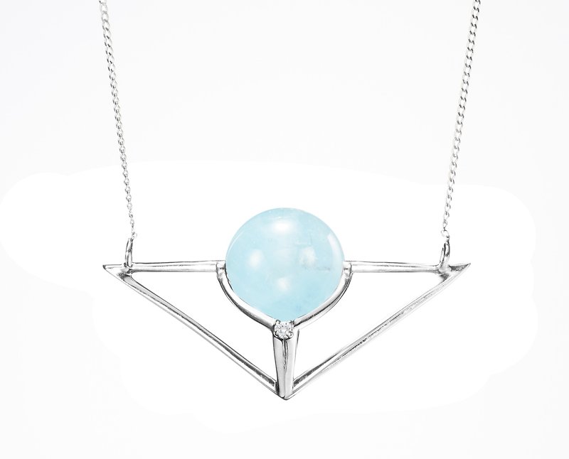 Aquamarine Triangle Necklace, Sky Blue Pendant, Geometric Pendant, 14k Necklace - Collar Necklaces - Precious Metals Blue