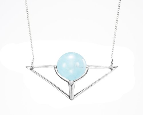 Majade Jewelry Design 14k白金海藍寶鎖骨鍊 水藍白金項鍊 鑽石白金飾品 天空藍幾何項鍊