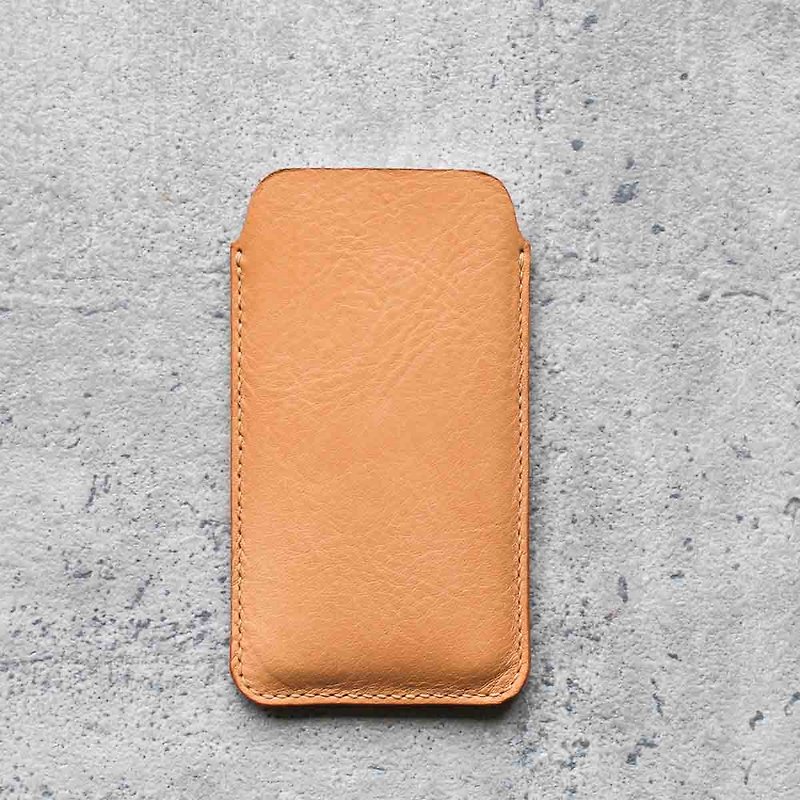 Nude color genuine leather sleeve pouch case - Other - Genuine Leather Orange
