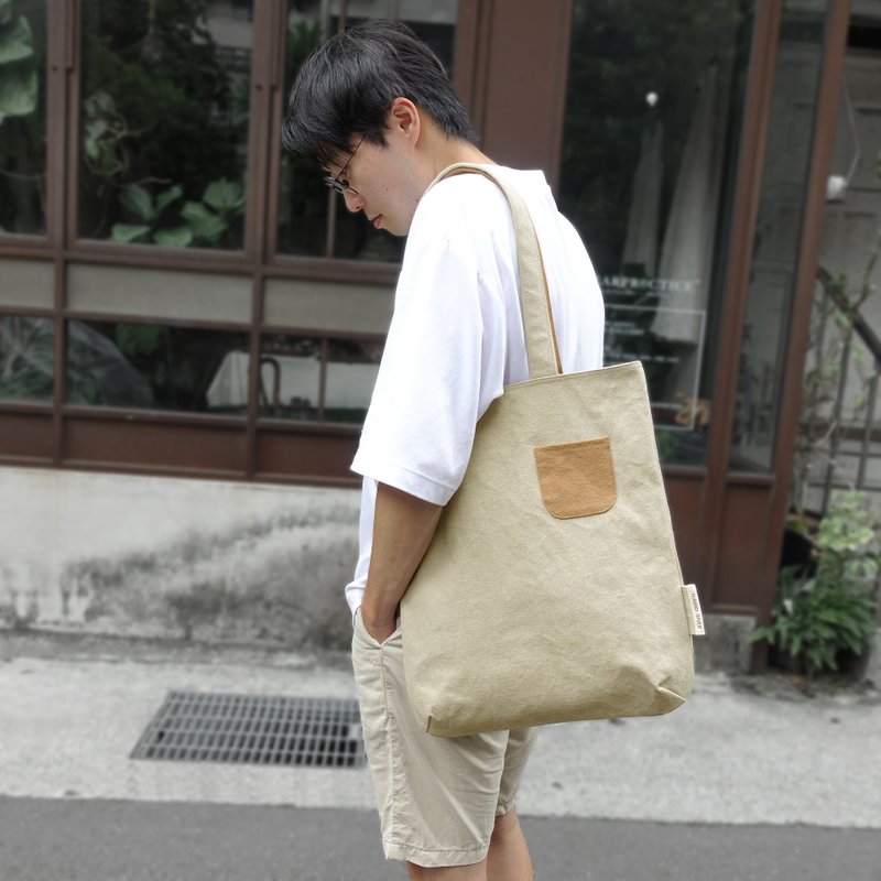 Large Tote | Milk Tea Apricot | Washed Canvas | 15-inch Laptop Compatible | - Messenger Bags & Sling Bags - Cotton & Hemp Khaki