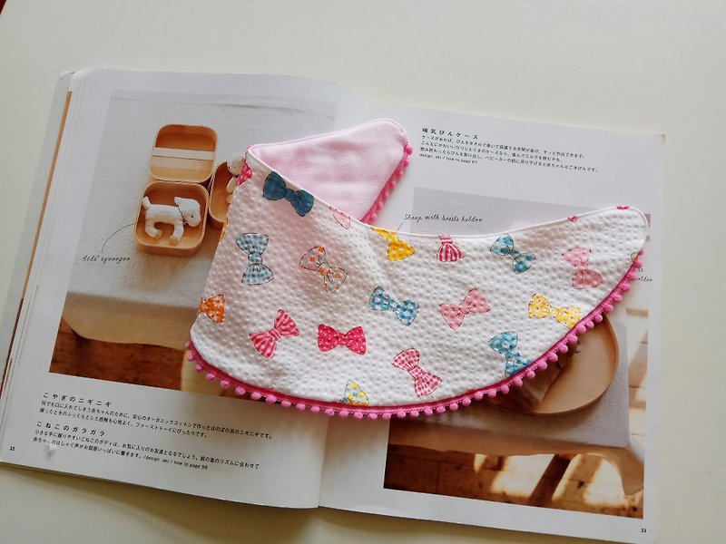 Japanese bubble cloth color bow meniscus scarf bibs Miyuki gift scarf baby bibs saliva towel baby scarf - ของขวัญวันครบรอบ - ผ้าฝ้าย/ผ้าลินิน สึชมพู