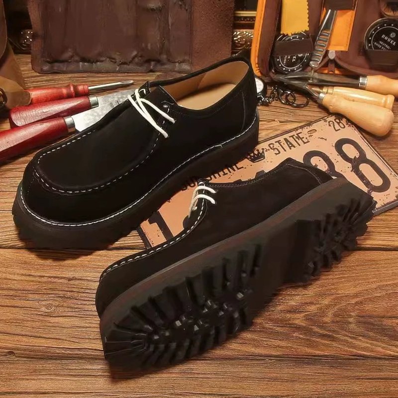 Genuine Leather Platform Shoes Loafers Shoes Men Thick-soled Slip-on Shoes - Men's Casual Shoes - Genuine Leather Black