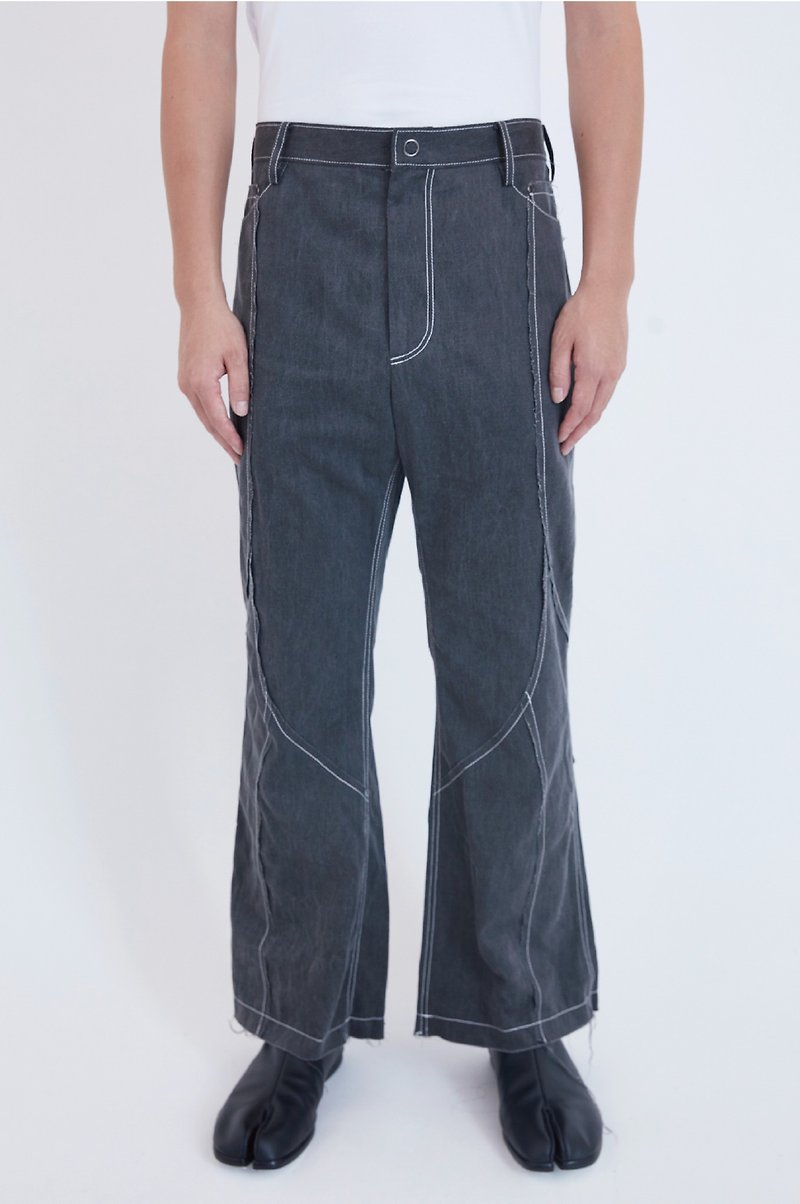 denim frayed flared trousers - Men's Pants - Cotton & Hemp Black